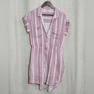 Japna Pink and White Striped Button-Front Shirt Dress